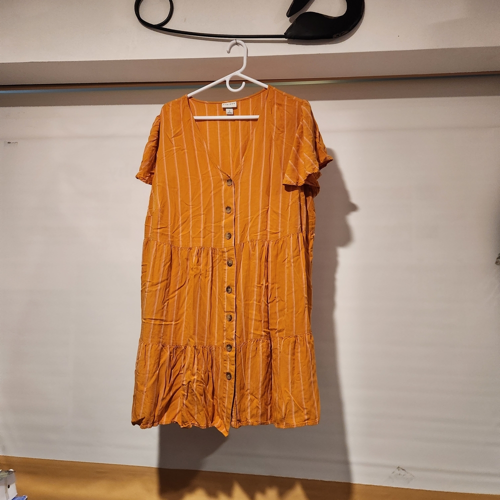 Ava & Viv Orange Striped Button-Down Midi Dress